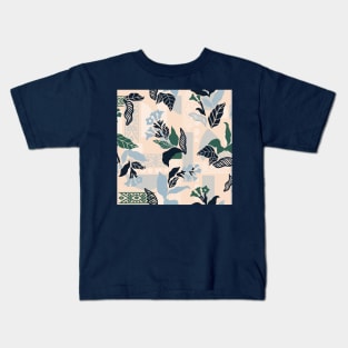 Blue and Green Solid Flowers Kids T-Shirt